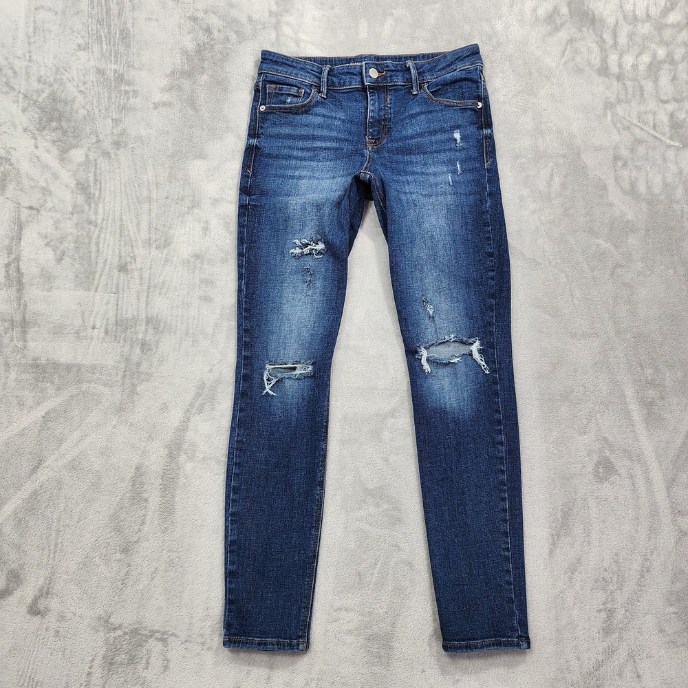 Old Navy Jeans Womens 6 Blue Mid Rise Rockstar Skinny Distressed Stretch‎ Denim